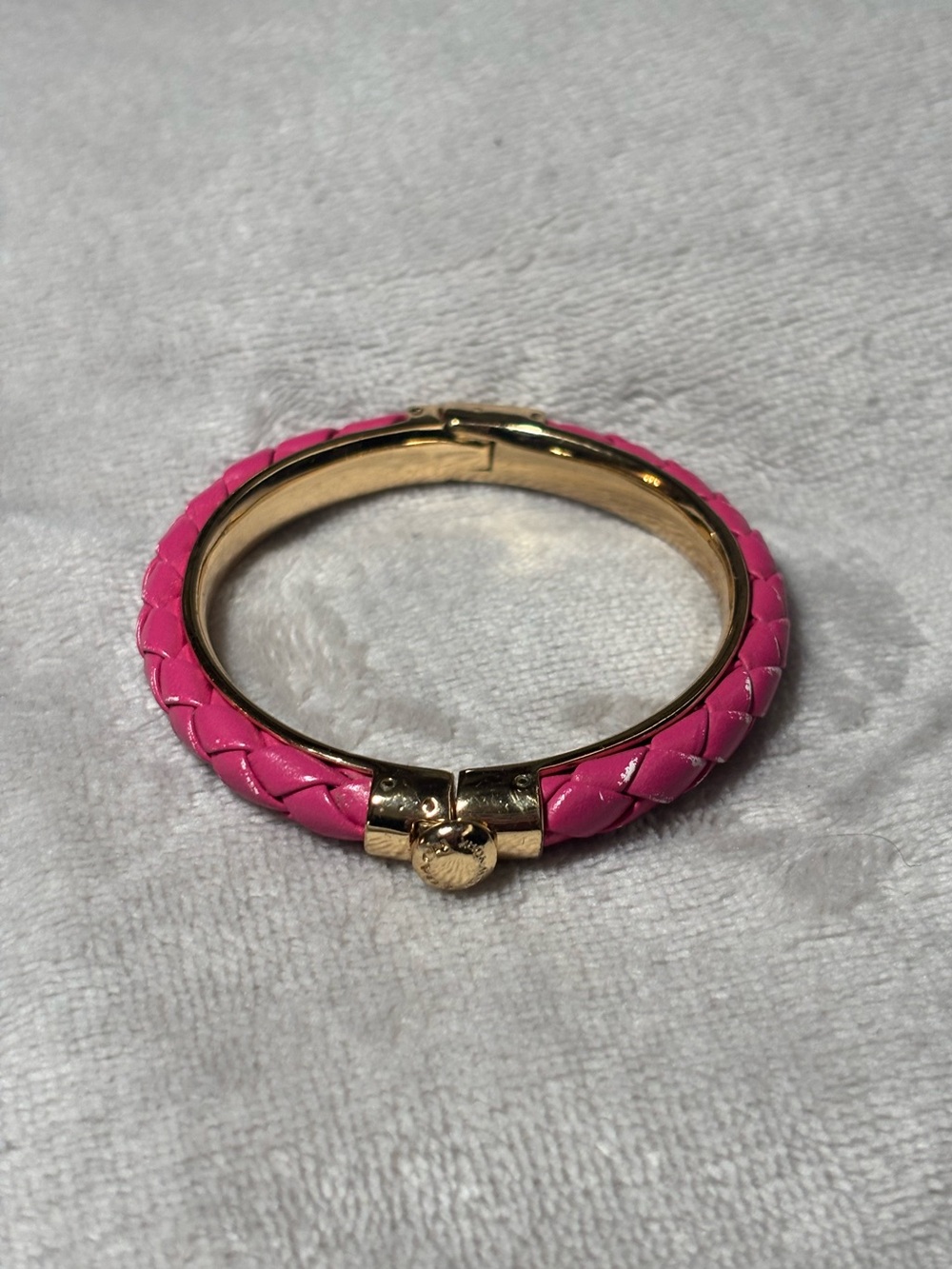Coach Pink Braided Leather Gold Bangle Bracelet